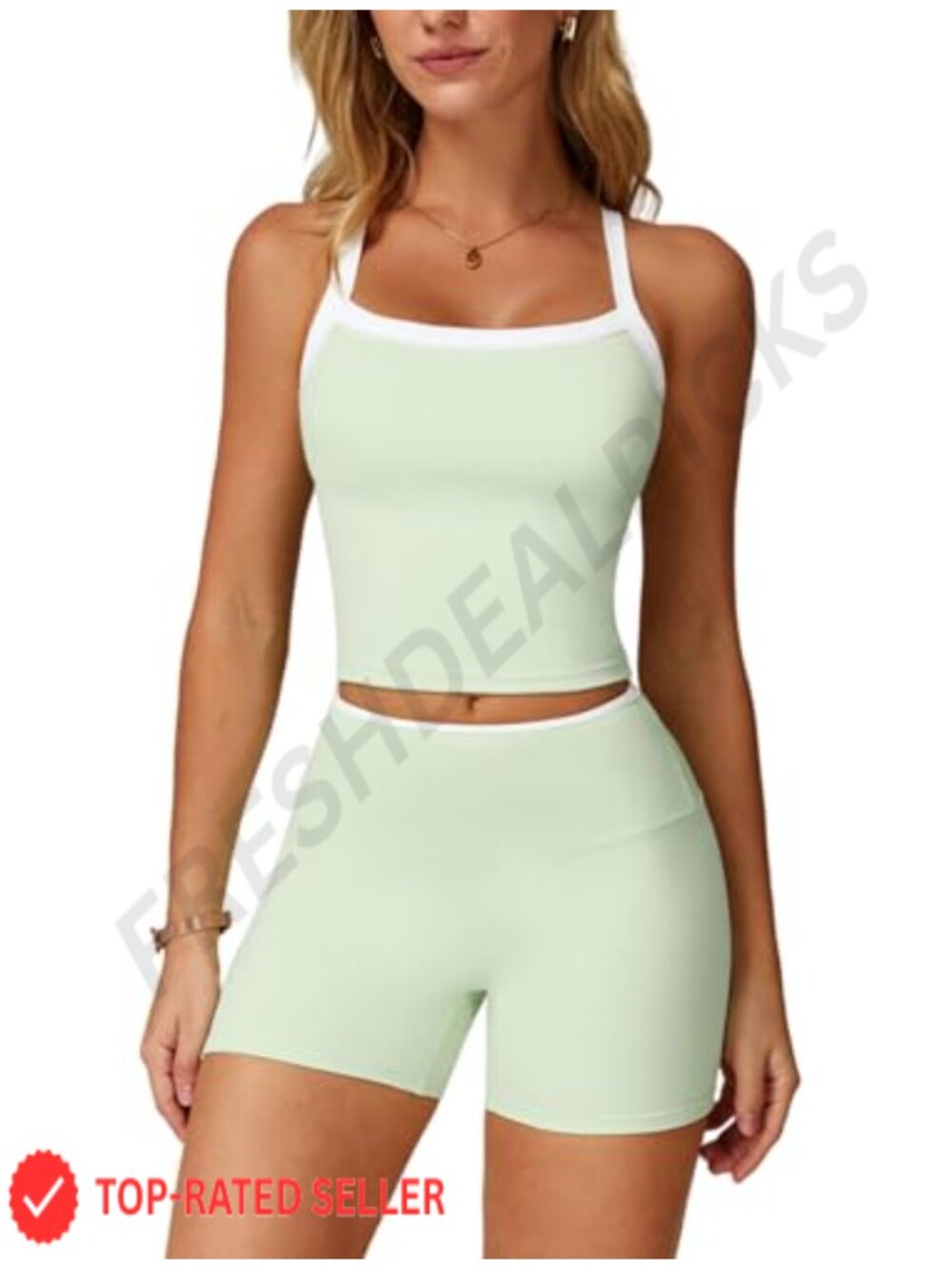 Women's Two Piece Workout Set Cross Back Tank Top High Waist Shorts Activewear